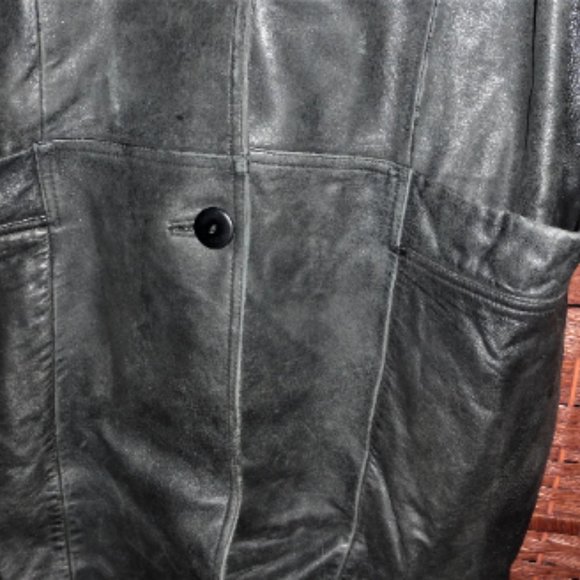 CTS1 - Woman's  LEATHER JACKET Large Black Woman's Coat Leather Trench Coat - Picture 4 of 8